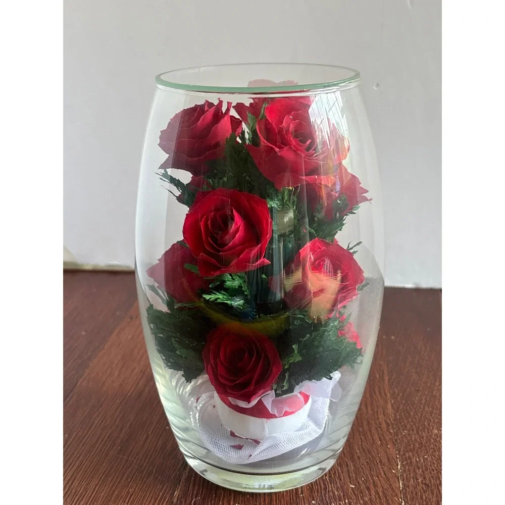 Danbury Mint Miracle Roses Red Preserved Floral Arrangement in Glass Vase